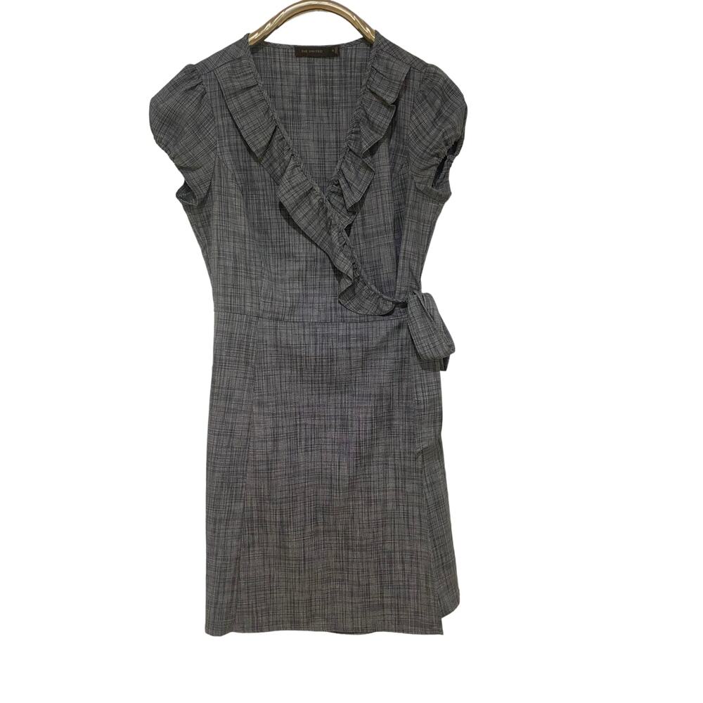 The Limited Gray Ruffle Neckline Wrap Dress Corpcore Office Siren 8